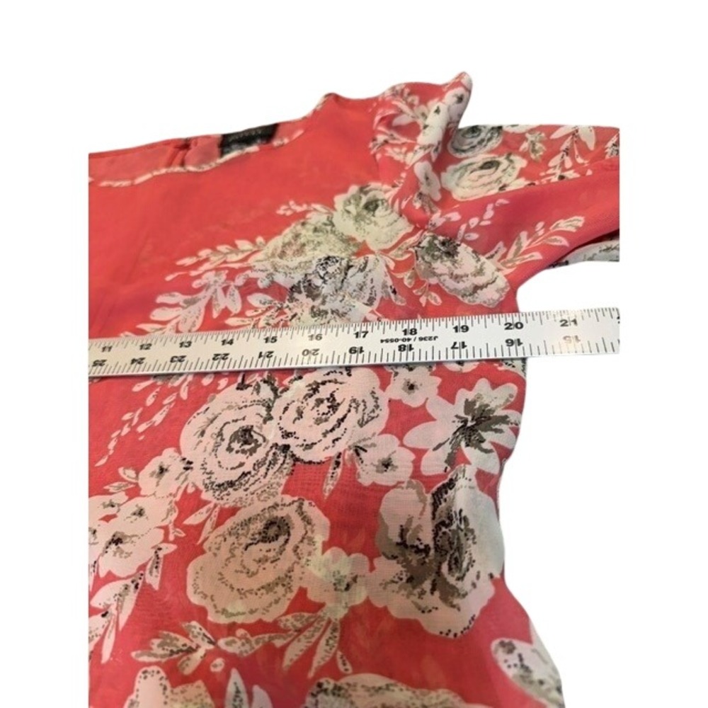 Adrianna Papell Coral Pink Floral Chiffon Sheer Shift Dress Womens Size 12 EUC - Picture 5 of 7